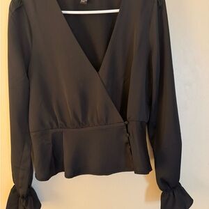 Forever 21 Black Puff Sleeve Long Sleeve Blouse with Wrap Style